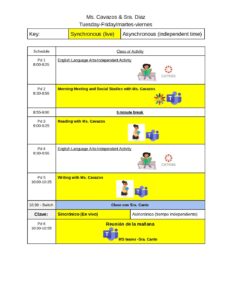 Cavazos Student Schedule || Horario del Estudiante