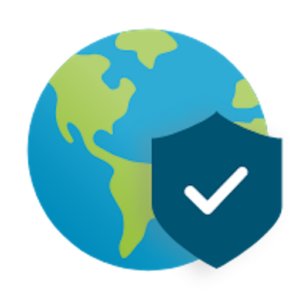 the world with a badge and check mark (global protect logo)