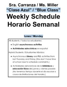 Carranza: Student Schedule || Horario del Estudiante