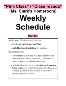Clark: Student Schedule || Horario del Estudiante