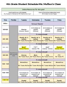 Mufson Student Schedule || Horario del Estudiante