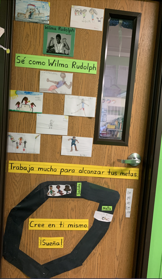 Door decorated for Black History Month inspired by Wilma Rudolph.