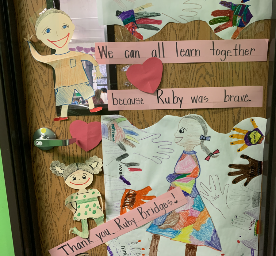 Door decorated for Black History Month inspired by Ruby Bridges.