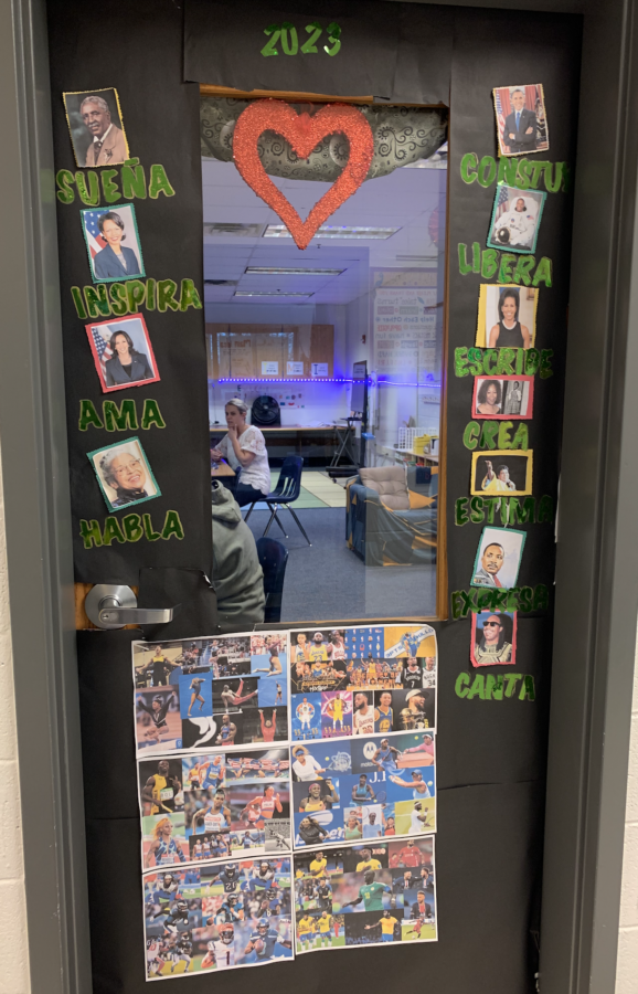 Door decorated for Black History Month.